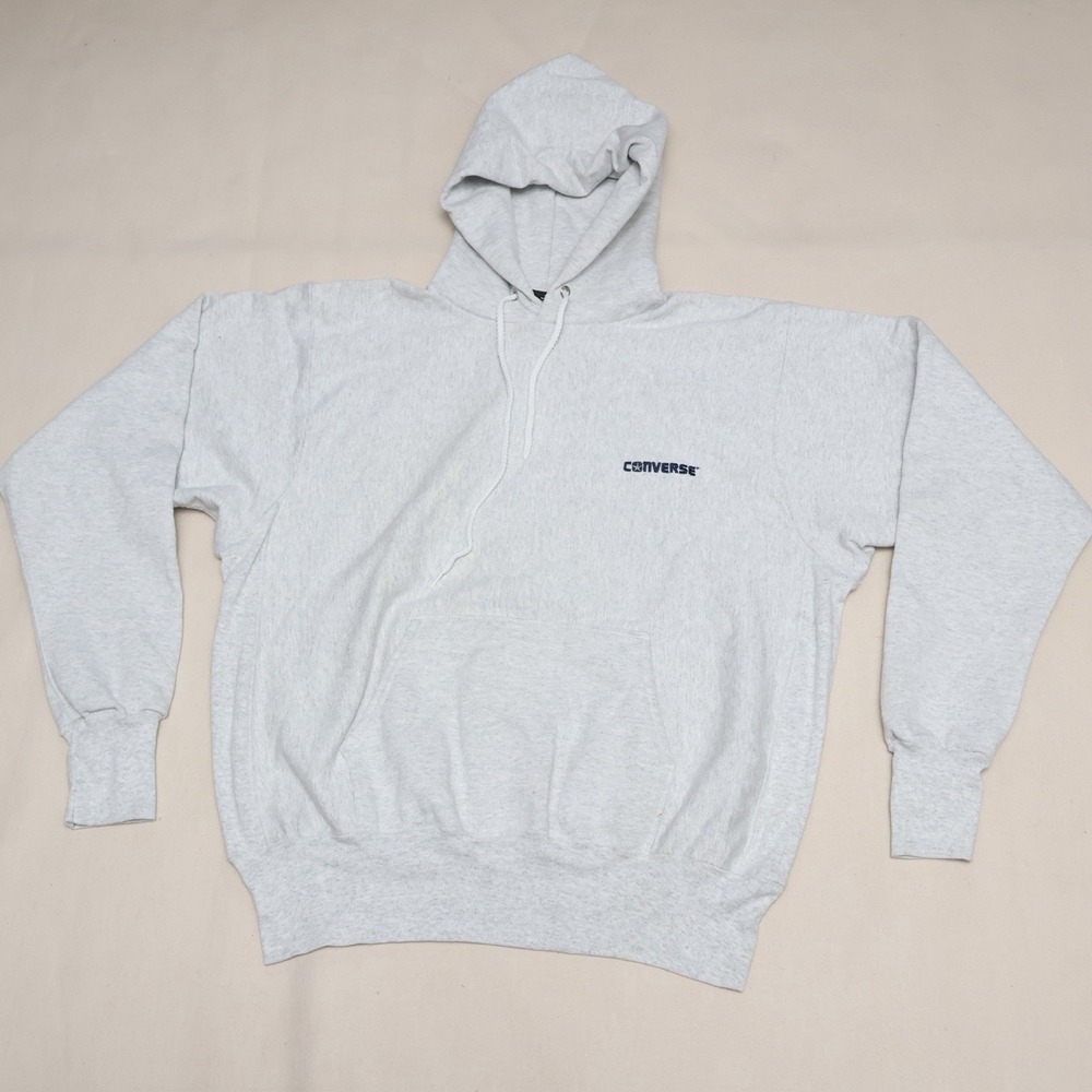Vintage Converse Hoodie XL USA Made 90s Gray Embroidered Logo Pullover 887COTTON